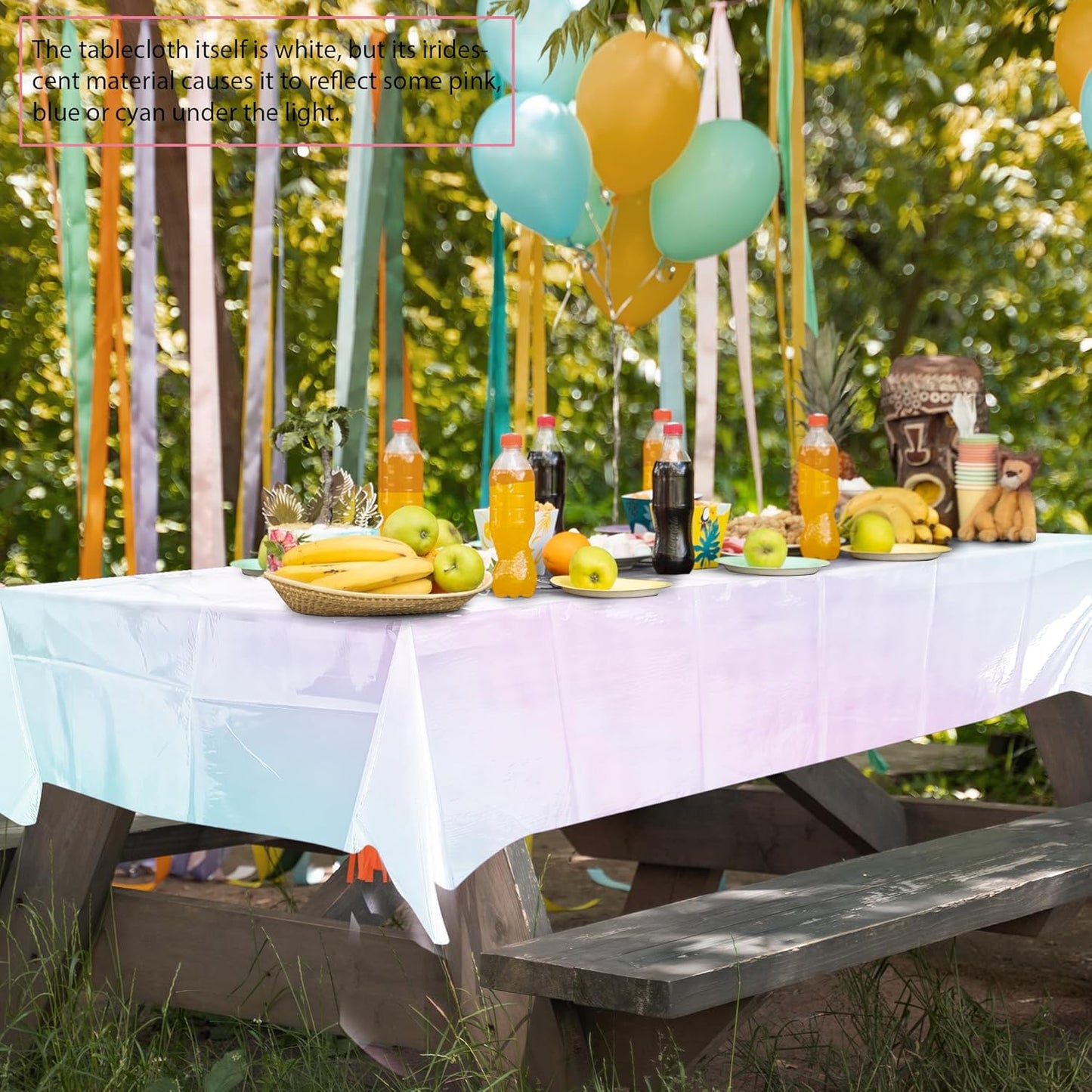 Set of 4 White Iridescent Disposable Tablecloths - 40 x 108 inches - Shiny Holographic Plastic Covers for Party, Wedding, and Banquet Decor