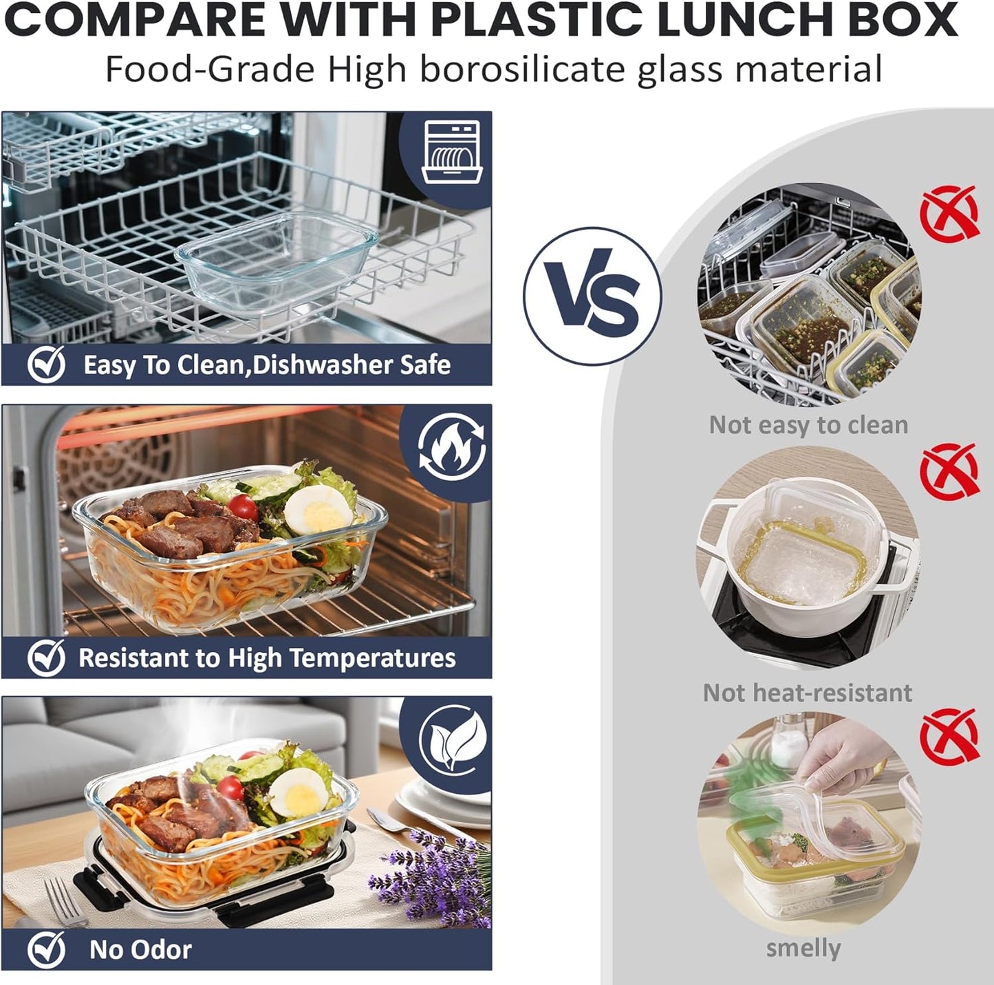 35OZ Glass Food Storage Container, Airtight Glass Lunch Fruit Containers with Lids - Microwave, Oven, Freezer and Dishwasher Safe, 2-PACK