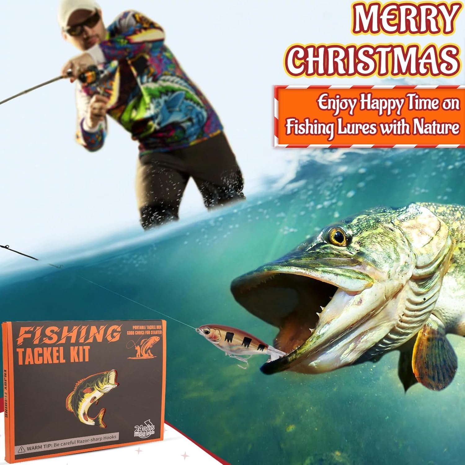 24 Days Fishing Lure Advent Calendar 2025 for Men & Teen Boys, 24 Unique Artificial Baits for Fresh/Saltwater | Christmas Countdown Gift for Anglers (Crankbaits, Poppers, Minnows, Jigs, Frog Lures)
