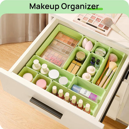 25 PCS Plastic Drawer Organizers Set, 4-Size Versatile Bathroom and Vanity Drawer Organizer Trays, Storage Bins for Makeup, Bedroom, Kitchen Gadgets Utensils and Office