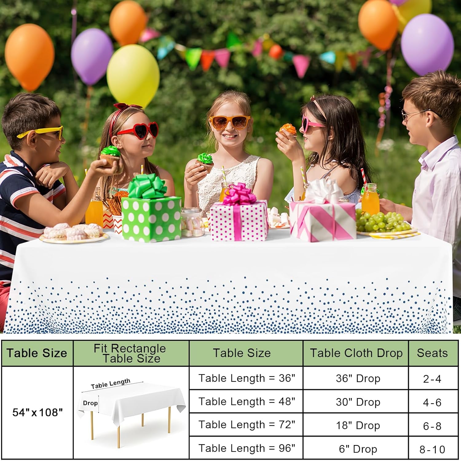 4 Packs Dot Disposable Table Cloth, 54 X 108 Inch Waterproof Plastic Tablecloth, Rectangle Navy Dots in White Table Covers for Picnic, Birthday, Party