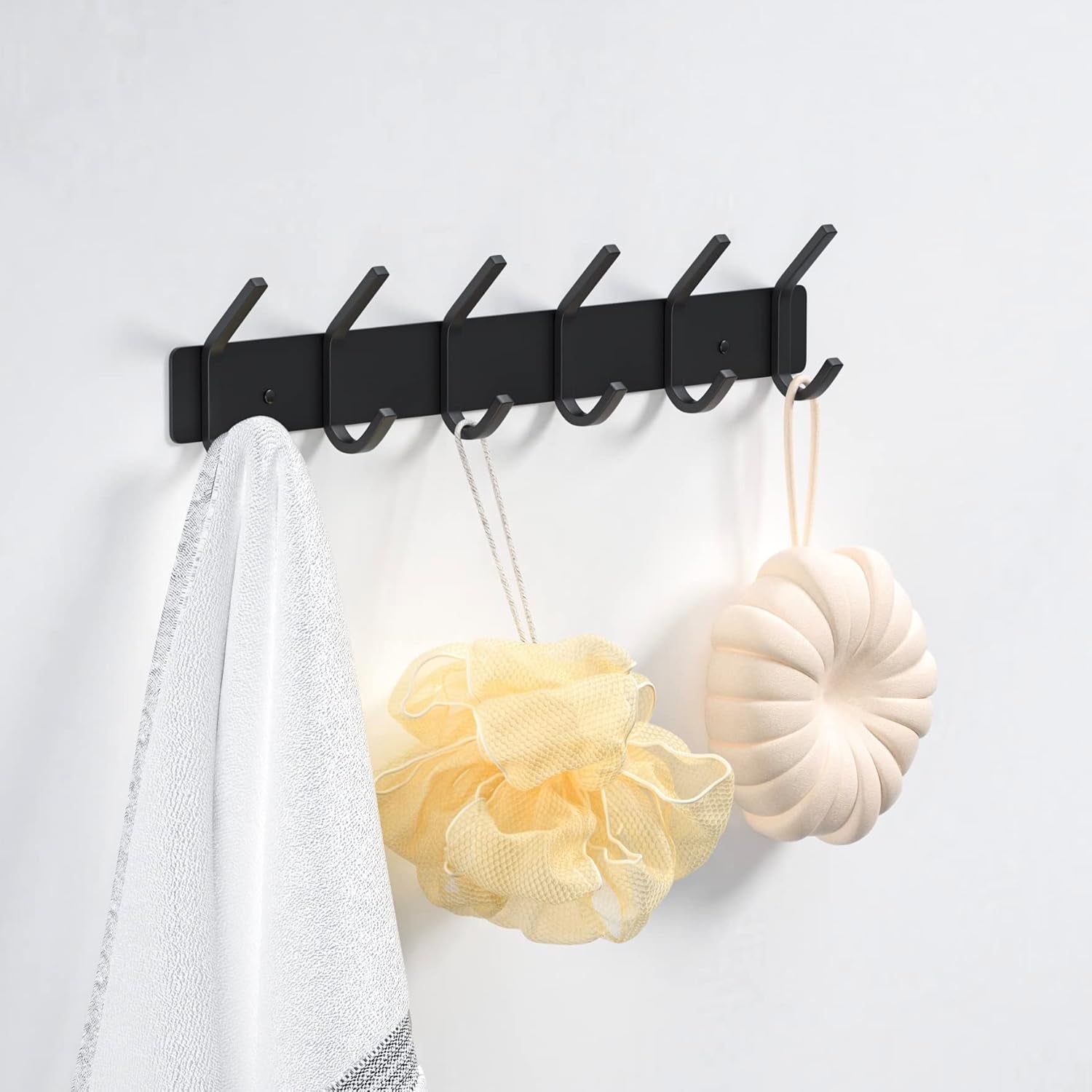 Wall Hooks Coat Hooks Wall Mounted, Coat Rack with 6 Double Hooks for Hanging Towel Hat Coat Robe Bag Key for Bathroom Kitchen Bedroom（1 Pack）