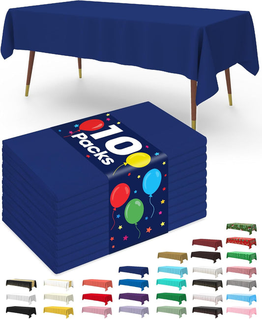Plastic Table Cloth Disposable 10 Pack, 52 X 70 Inch Table Cloths, Patriotic Decorations, Thanksgiving, Veterans Day Tablecloths, Rectangle, Plastic Cover, Waterproof & Sturdy, Navy Blue
