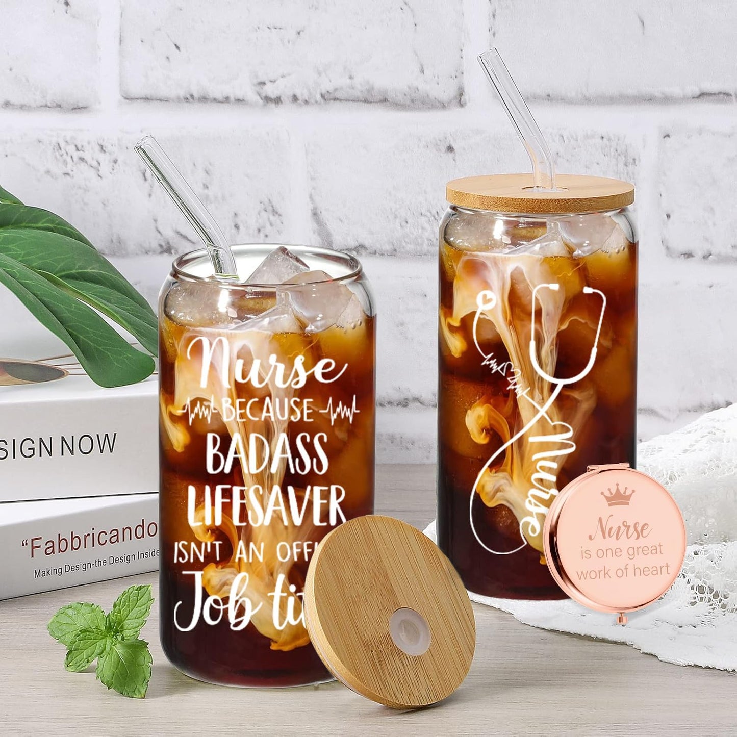 Nurse Gifts for Women, Nurse Appreciation Gifts, Nurses Week Gift, Graduation, Birthday, Christmas, New Year- Nurses 16 Oz Can Glass Canvas Beach Bag Socks Mirror Bracelet