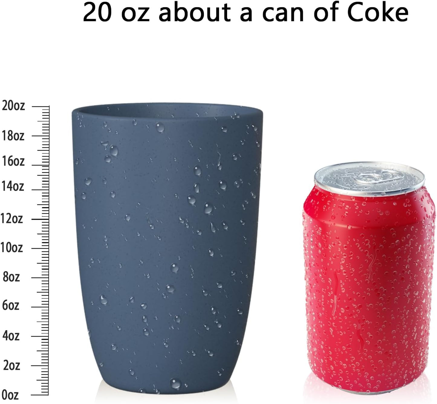 Premium Navy Blue Wheat Straw Drinking Cups - Set of 8, 20 Oz, BPA Free, Dishwasher and Microwave Safe, Durable, Unbreakable, Recyclable