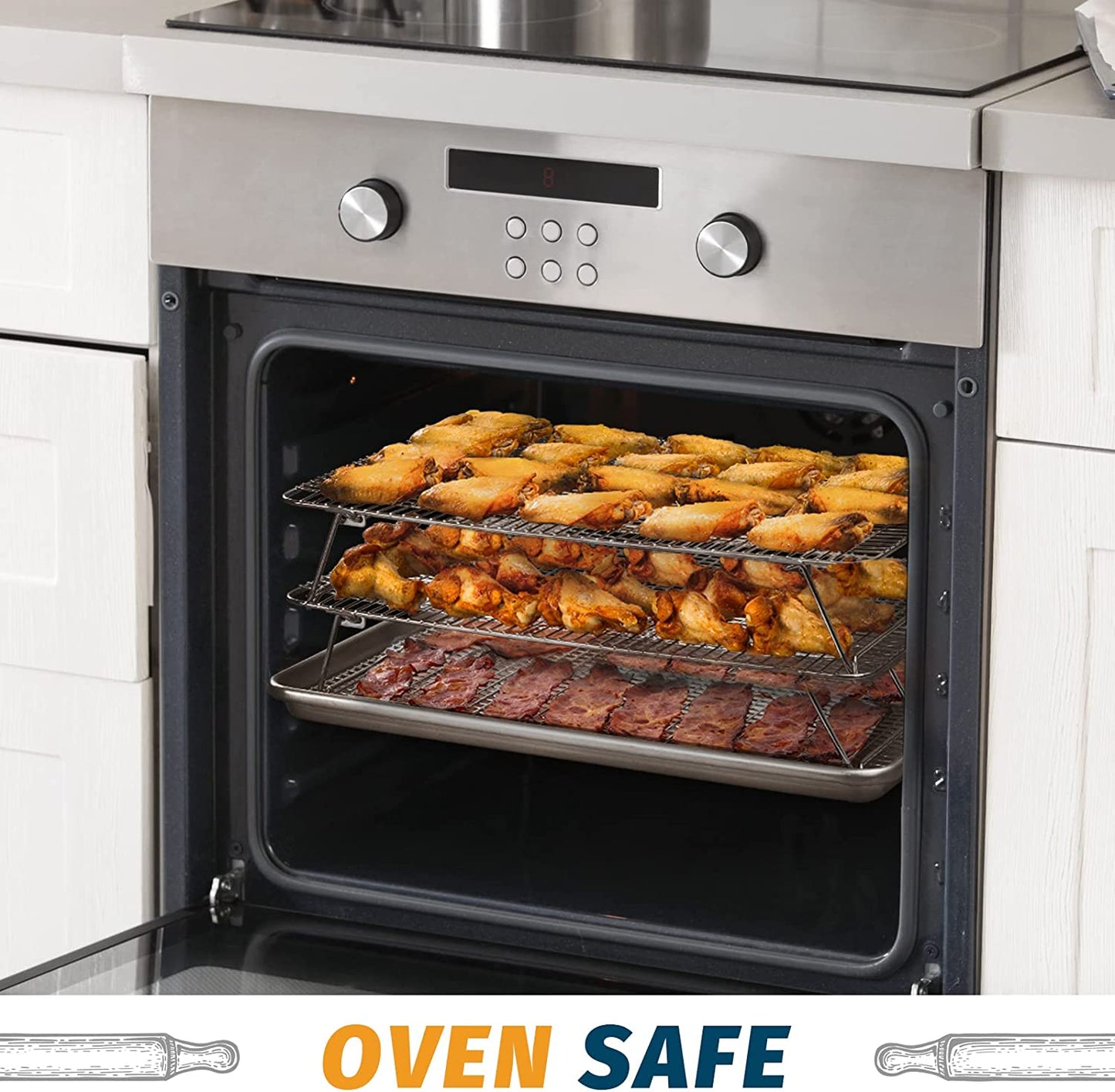 Stainless Steel Stackable Cooling Rack for Baking, 3 Tier 12”X 16.5”,Oven & Dishwasher Salf and Fit Half Sheet,Wire Cooling Racks for Cookie, Pizza, Cake