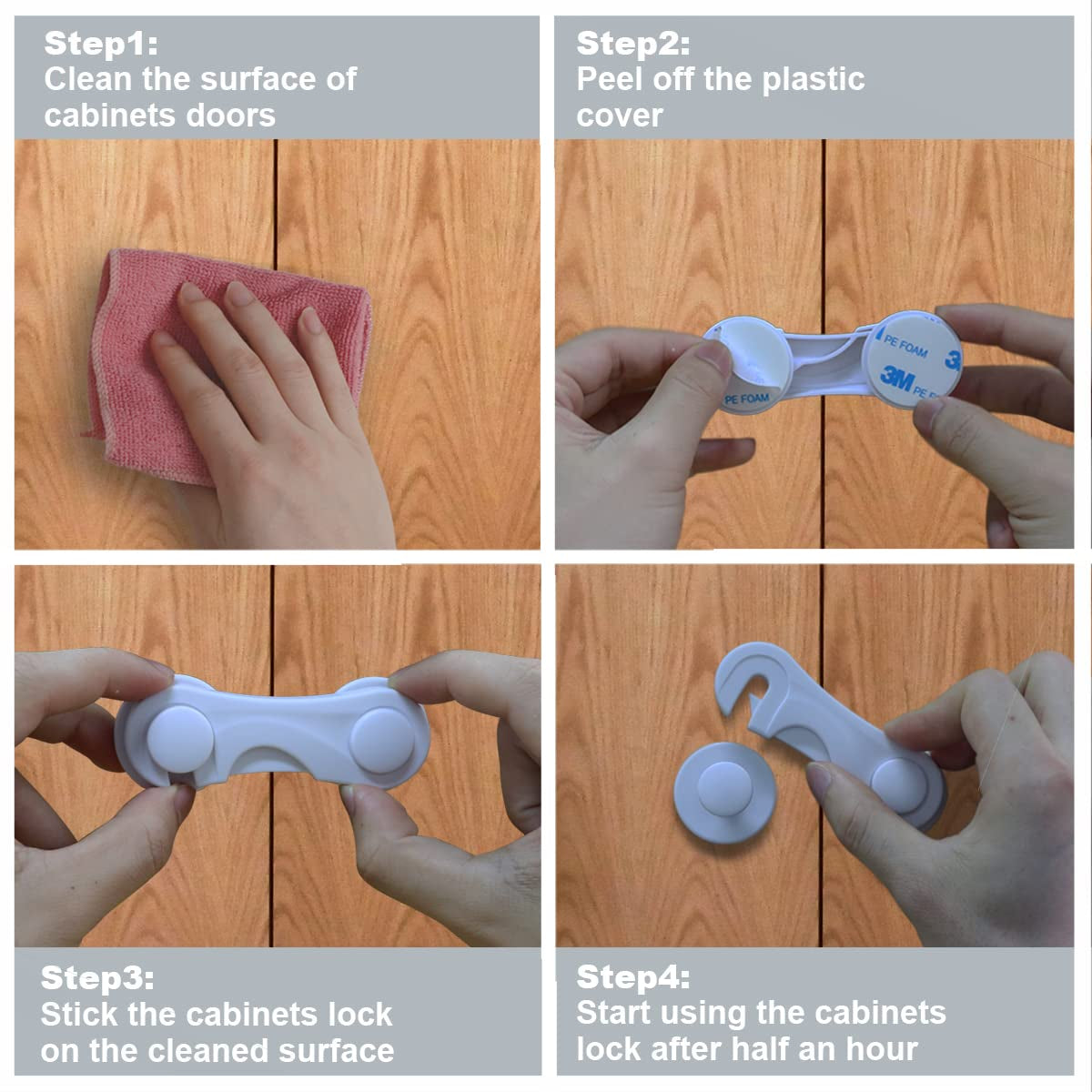 Child Proof Cabinet Locks for Baby Safety, 10 Pcs Baby Proofing Cabinet Locks with Adhesive for Drawer Cupboards Fridge Closet and Pantry, Door Latch for Protecting Kids Toddler (White-10Pcs)