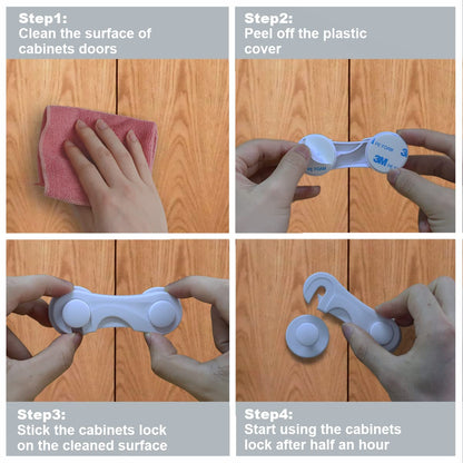 Child Proof Cabinet Locks for Baby Safety, 10 Pcs Baby Proofing Cabinet Locks with Adhesive for Drawer Cupboards Fridge Closet and Pantry, Door Latch for Protecting Kids Toddler (White-10Pcs)