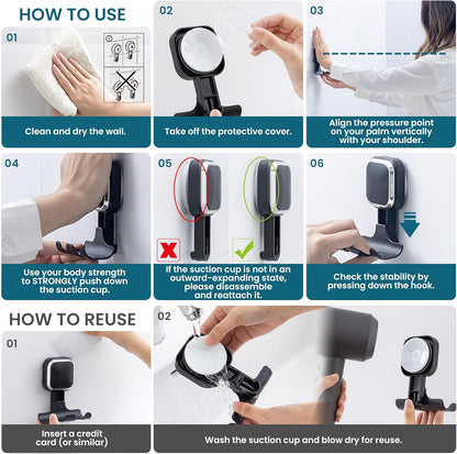 Suction Cup Razor Holder for Shower Wall 2 Pack, Versatile Suction Cup Hooks for Razor, Towel, Loofah, Squeegee, Cell Phone, Removable Damage-Free Hanging Shower Hook, Shaver Holder, Black