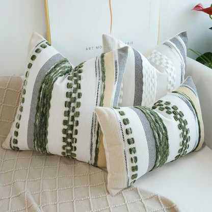 Pack of 2 Boho Throw Pillow Covers Accent Striped Pillowcovers Farmhouse Decorative Cushion Case Home Decor 18 X 18 Inch Dark Green