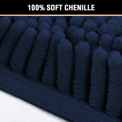 Navy Blue Bath Rug, Bath Mat Non Slip Bath Mats for Bathroom Floor, Bathroom Rug Extra Thick Chenille Rug 17" X 24" Absorbent Soft Shaggy Washable Dry Fast Plush Rugs for Bathtubs