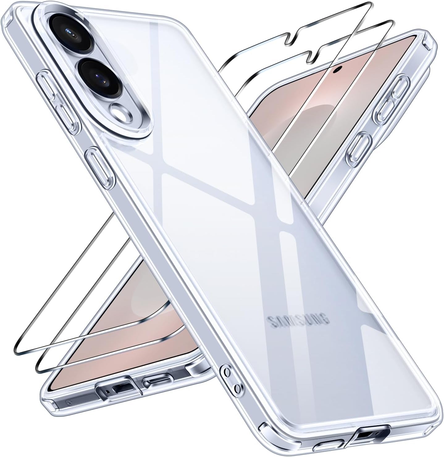 3-In-1 Case for Samsung Galaxy S25 Edge 5G 6.7" with 2 Pack Tempered Glass Screen Protector[Full Coverage], [Military Grade Protection] S25 Edge Slim Phone Bumper Cover Clear [Non-Yellowing]