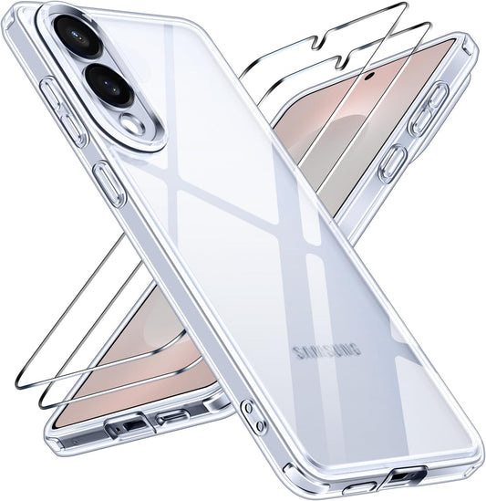 3-In-1 Case for Samsung Galaxy S25 Edge 5G 6.7" with 2 Pack Tempered Glass Screen Protector[Full Coverage], [Military Grade Protection] S25 Edge Slim Phone Bumper Cover Clear [Non-Yellowing]