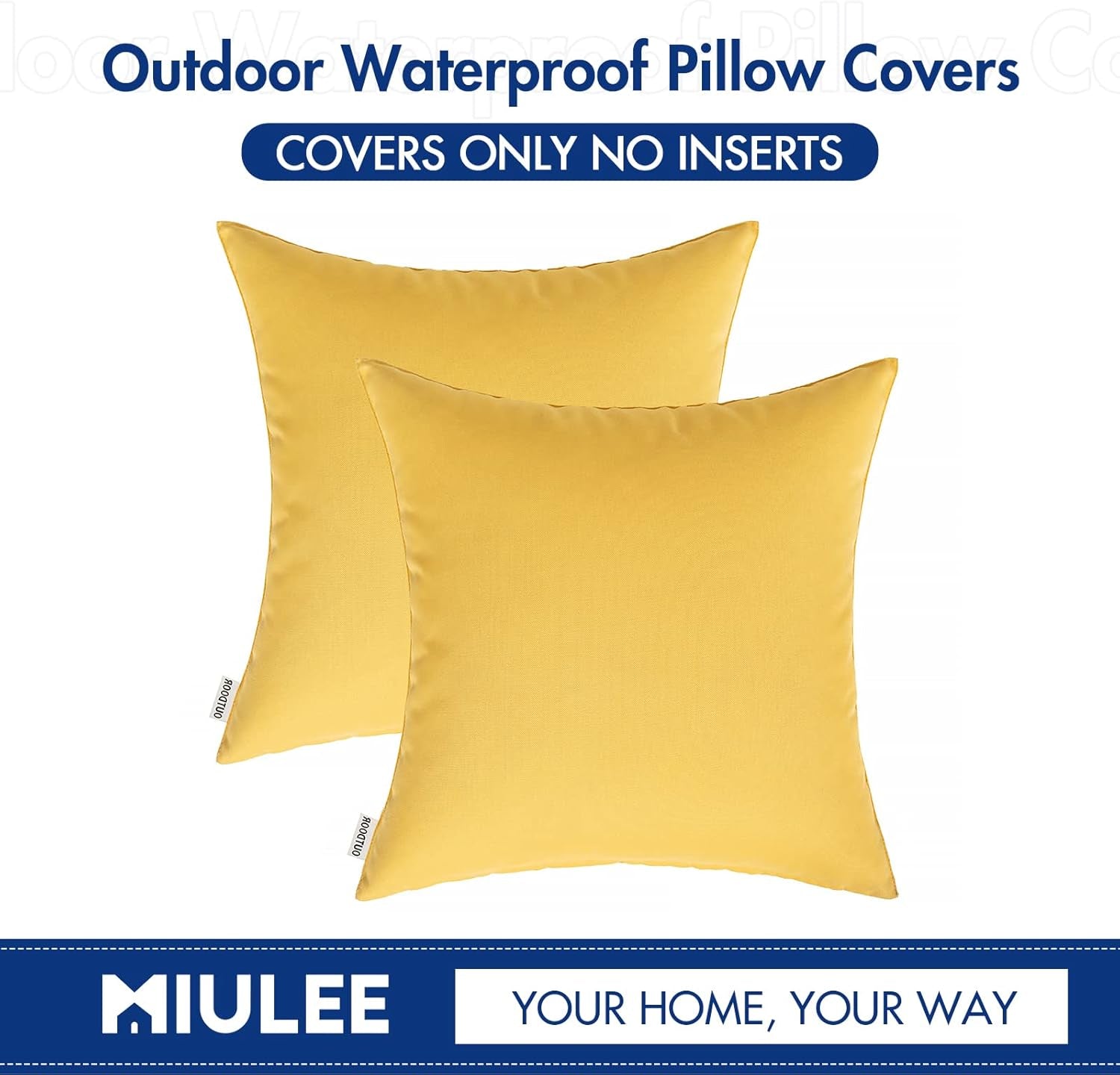 Pack of 2 Decorative Outdoor Waterproof Pillow Covers Square Garden Cushion Sham Throw Pillowcase Shell for Patio Tent Couch 18X18 Inch Yellow