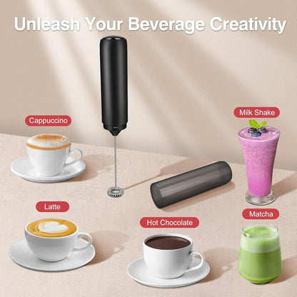 Milk Frother Handheld Rechargeable, Frother Wand with Storage Cover, Drink Mixer and Foamer for Coffee, Electric Whisk for Latte, Cappuccino, Matcha, Hot Chocolate, Protein Powder