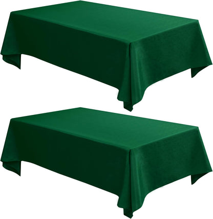 Faux Linen Tablecloths 60 x 84 Inches - Set of 2 Hunter Green Rectangular Table Covers for Parties, Banquets, Kitchen Dining, and Farmhouse Decor