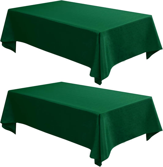 Faux Linen Tablecloths 60 x 84 Inches - Set of 2 Hunter Green Rectangular Table Covers for Parties, Banquets, Kitchen Dining, and Farmhouse Decor