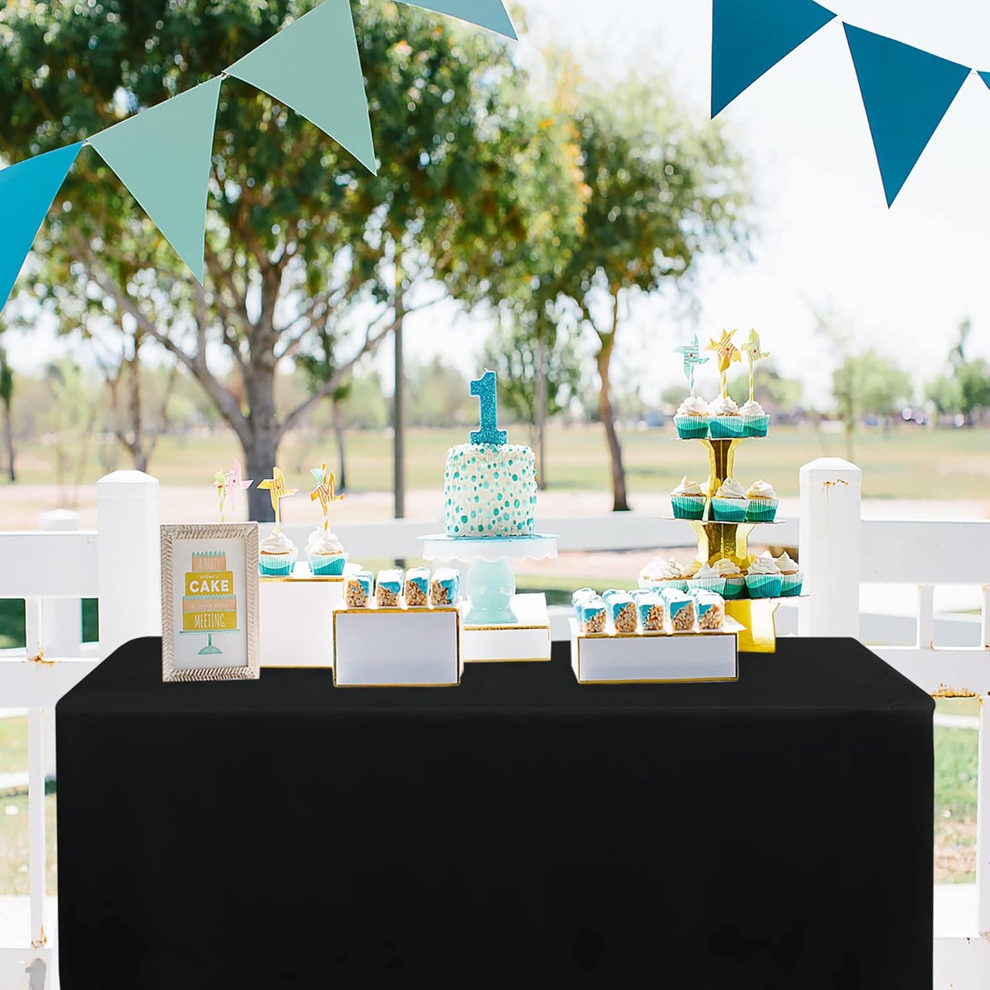 Black Tablecloth Fitted for 6Ft Rectangle Table - Water Resistant Polyester Table Cover for Indoor/Outdoor Use, 72X30 Inches