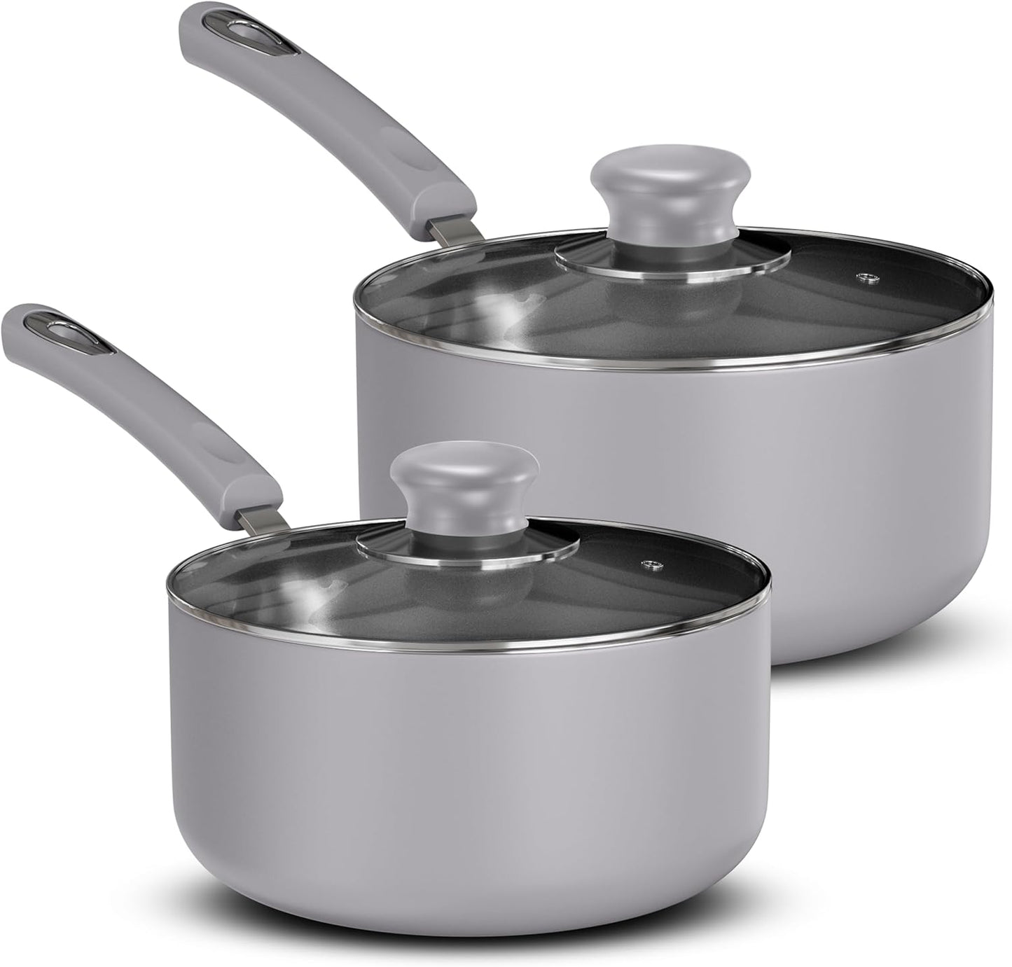 Nonstick Saucepan Set with Lid, 1 Quart and 2 Quarts Multipurpose Pots Set for Home Kitchen or Restaurant (Silver-Black)