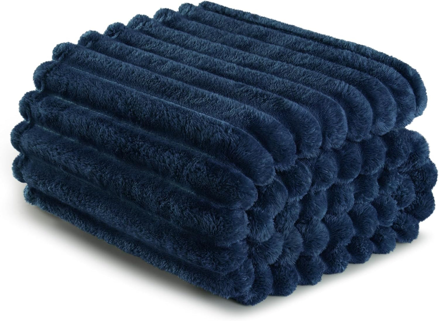 Super Soft Striped Jacquard Fleece Throw Blanket for Couch, Lightweight Cozy Blanket for All Seasons, 50x60 Inches, Navy Blue