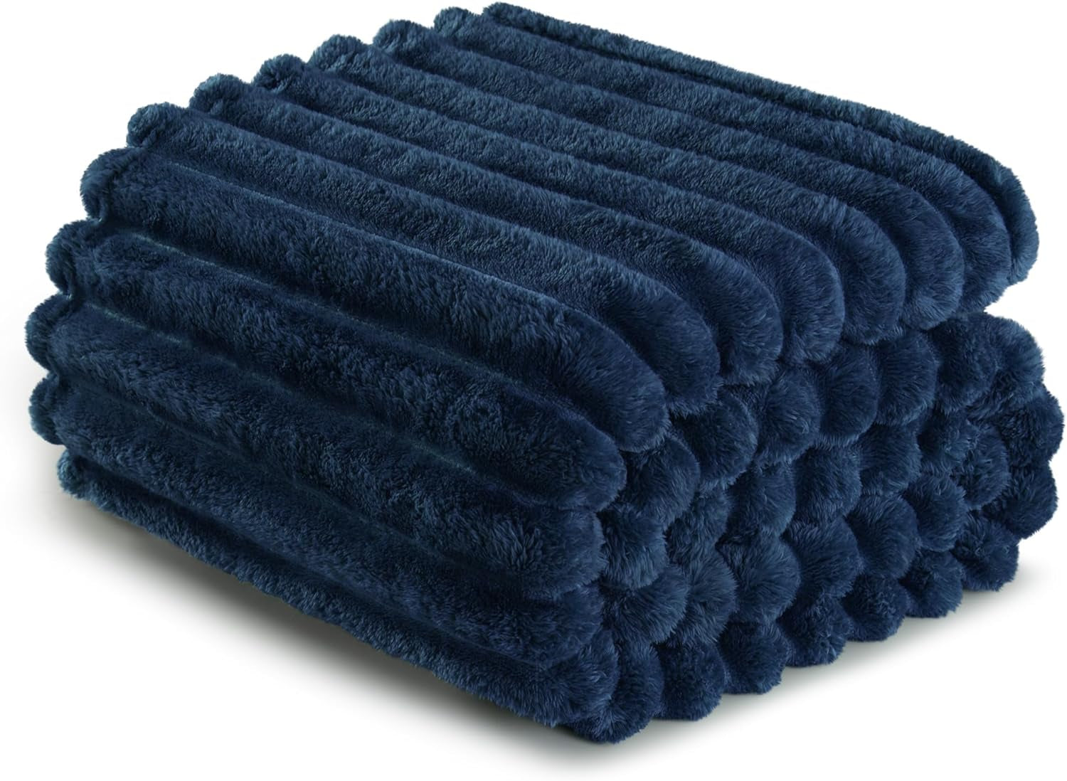 Super Soft Striped Jacquard Fleece Throw Blanket for Couch, Lightweight Cozy Blanket for All Seasons, 50x60 Inches, Navy Blue