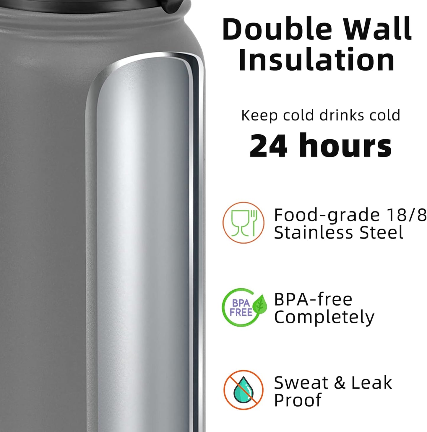 20 Oz Insulated Stainless Steel Vacuum Water Bottle with Anti-Dust Pop-Open Lid - for Kids, Women, Men | Leak & Sweat Proof (Gray)