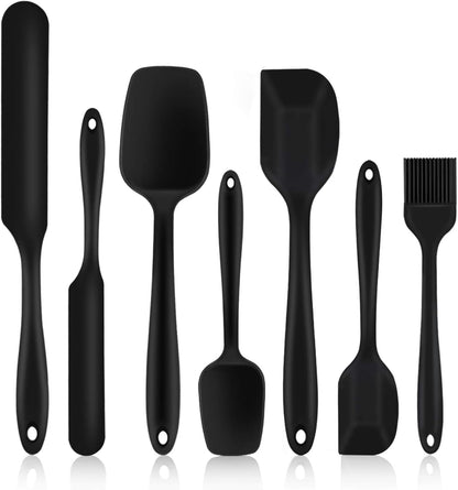 Silicone Spatula Set of 7,  Heat-Resistant Rubber Spatulas Kitchen Utensils Set for Non-Stick Cooking Baking Mixing, Seamless & Flexible Design, Dishwasher Safe, Black