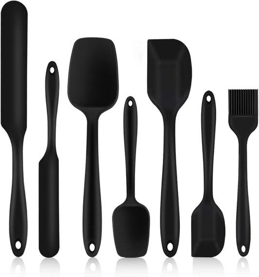 Silicone Spatula Set of 7,  Heat-Resistant Rubber Spatulas Kitchen Utensils Set for Non-Stick Cooking Baking Mixing, Seamless & Flexible Design, Dishwasher Safe, Black