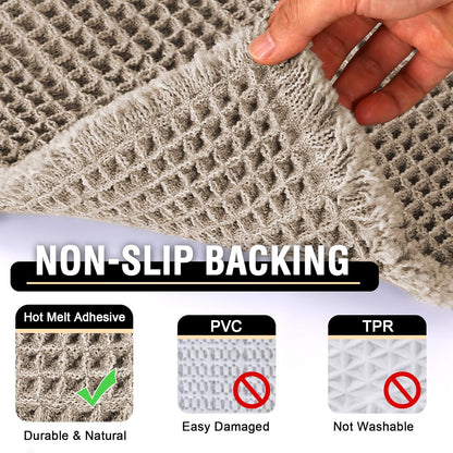 Upgraded Waffle Bath Mat Super Absorbent Non Slip Bath Rug 17" X 24", Irish Cream