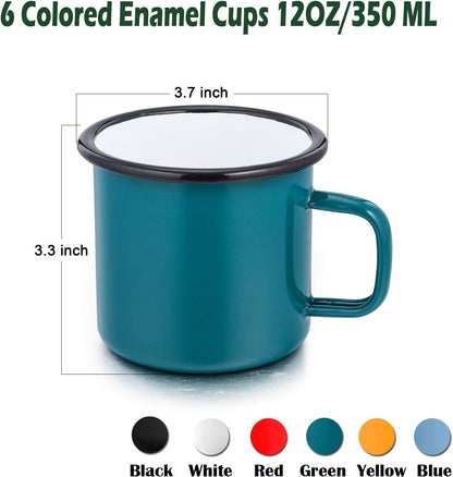 Enamel Camping Coffee Mug Set of 6, Small Colored Mugs Cups for Family Gathering/Friend Party/Camping/Picnic/Fishing, Lightweight & Portable -12 Ounce, 350ML & Multicolor