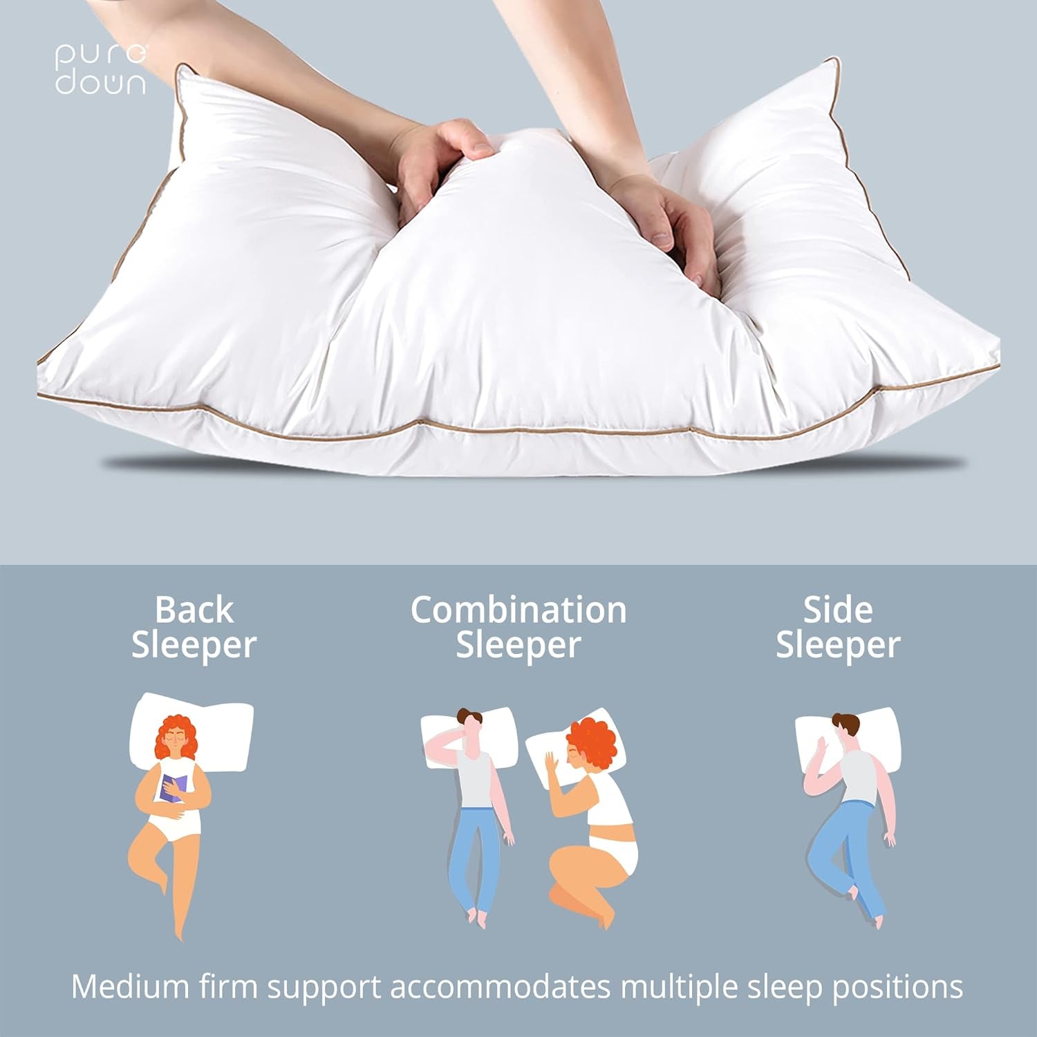 ® Made in USA Soft Fluffy Medium Firm Hotel Pillow, 100% Cotton Cover, Luxury Bed Pillows Standard Size Set of 2 for Back, Stomach or Side Sleeper.