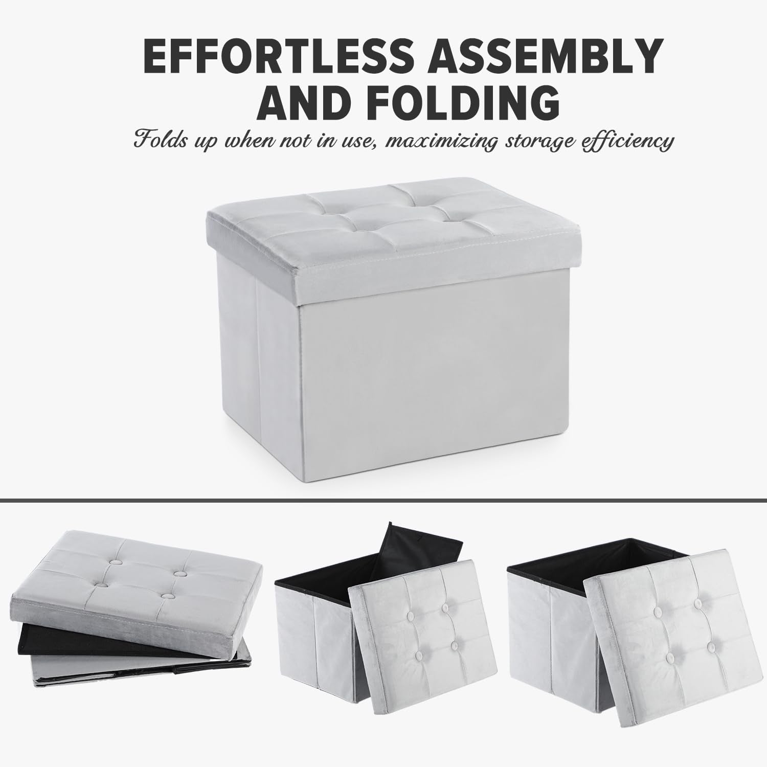 Modern Velvet Storage Ottoman and Foot Stool with Padded Design - 17"x13"x11" (Gray)