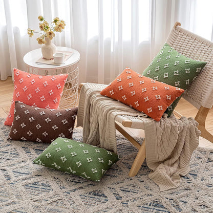 Set of 2 Decorative Throw Pillow Covers Rhombic Jacquard Pillowcase Fall Soft Square Cushion Case for Couch Sofa Bed Bedroom Living Room, 18X18 Inch, Burnt Orange