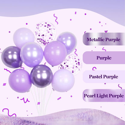 60Pcs Lavender Balloons 12Inch, Light Purple Balloons with Pastel Metallic Pearl Purple Confetti Balloons for Birthday Baby Shower Wedding Bridal Shower Party Decorations