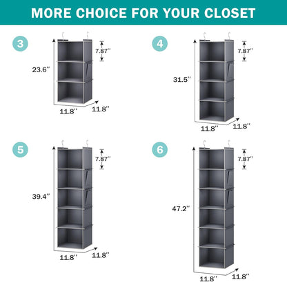 Hanging Closet Organizer, 3-Shelf Closet Hanging Storage Shelves, Grey