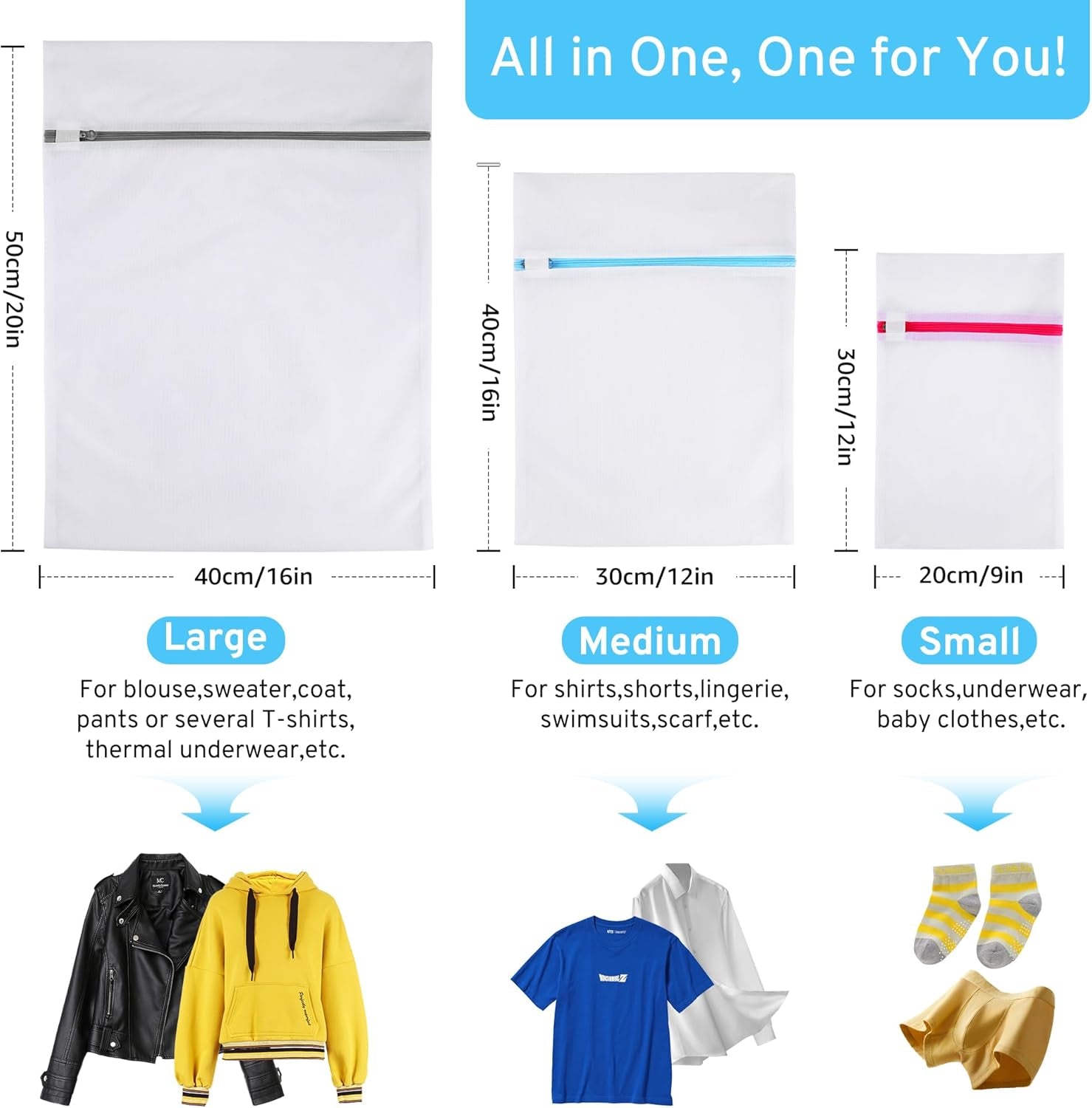 3 Pack 3 Size Mesh Laundry Bags Set for Delicates with Auto-Lock Zipper, Lingerie Bags for Washing Delicates, Laundry Bags Mesh Wash Bags, Delicates Laundry Bag for Jeans,Blouse,Stocking,Bra