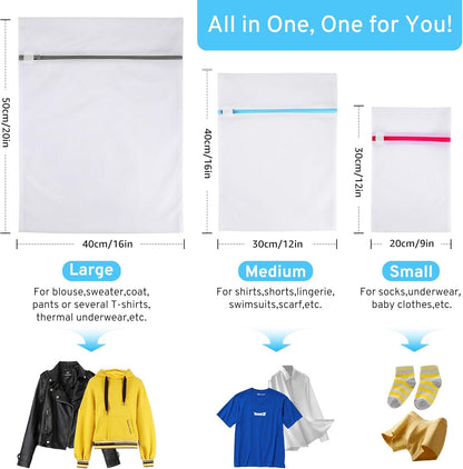 3 Pack 3 Size Mesh Laundry Bags Set for Delicates with Auto-Lock Zipper, Lingerie Bags for Washing Delicates, Laundry Bags Mesh Wash Bags, Delicates Laundry Bag for Jeans,Blouse,Stocking,Bra