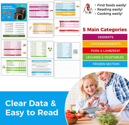 Air Fryer Cheat Sheet Magnets Cooking Guide Booklet - Air Fryer Cooking Guide - Air Fryer Accessories Cookbook Kitchen Gadgets - 2025 Air Fryer Quick Reference Cooking Times Chart for Frying