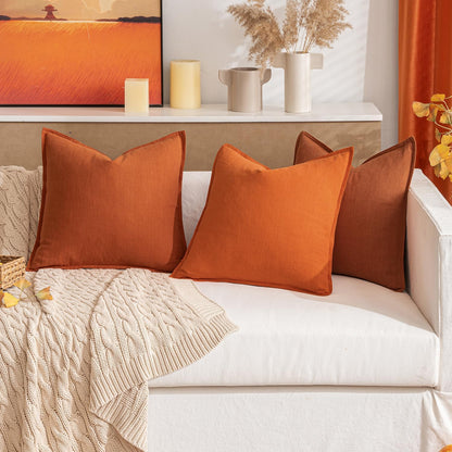 Fall Decorative Linen Pillow Covers 18X18 Inch Burnt Orange ​Boho Farmhouse​ ​Neutral Couch Throw Pillows for Bed Pack of 2 Accent Modern Pillowcase Summer Sofa Livingroom Home Decor