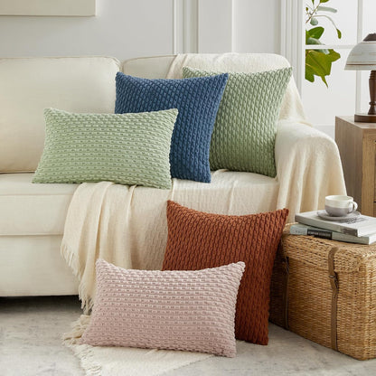 2 Packs Dusty Blue Decorative Throw Pillow Covers 12X20 Inch for Couch Bed Sofa, Modern Farmhouse Boho Home Decor, Soft Cute Plush Corduroy Cushion Case 30X50 CM