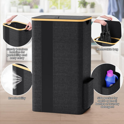 100L Laundry Basket with Lid, Removable Hamper and Handles, Breathable Design for Bedroom, Bathroom, Dorm, and Laundry Room - Dark Grey
