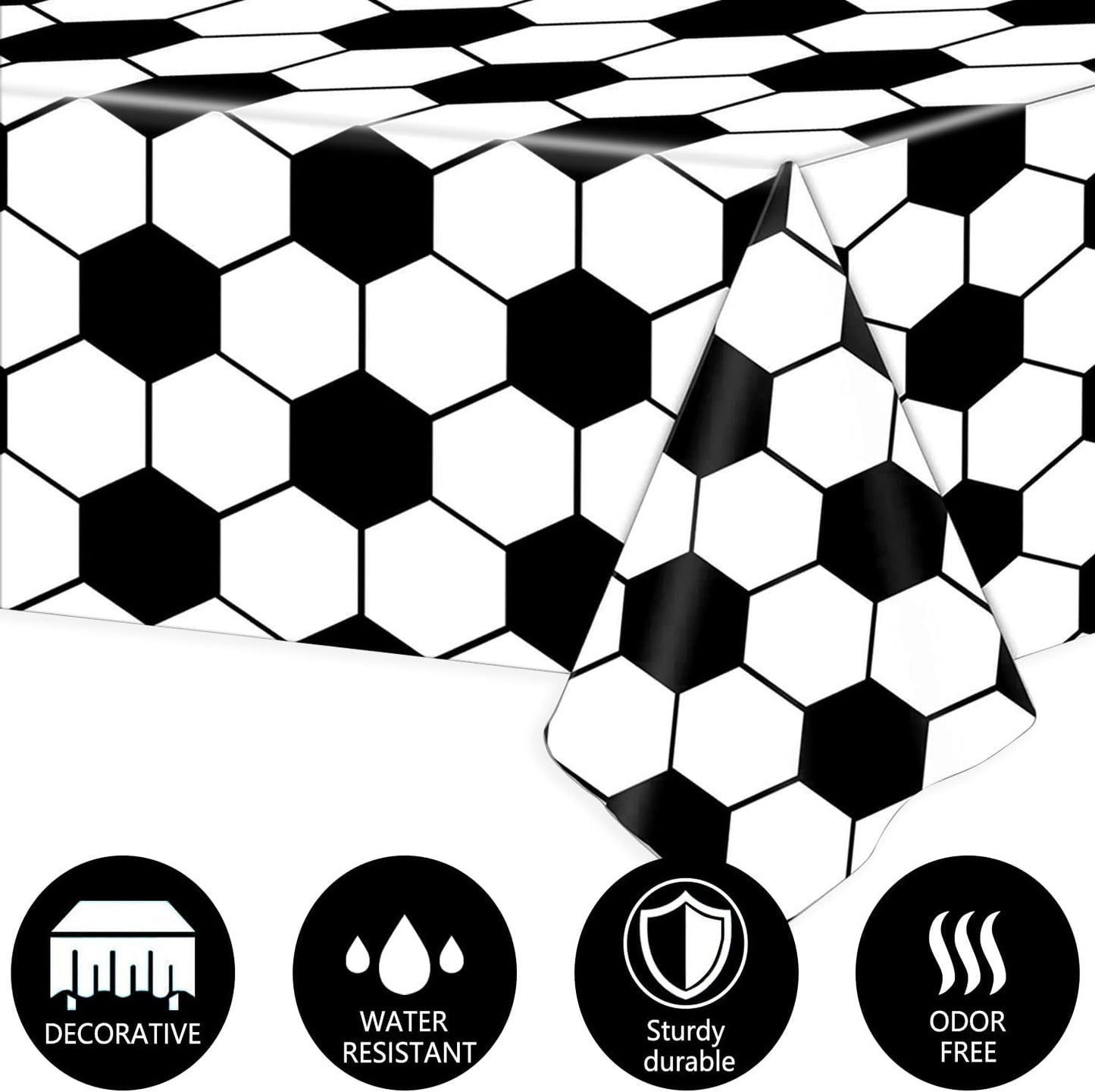 3 Packs Soccer Party Tablecloths 54 X 108 Inches Soccer Sports Ball Table Cover Disposable Waterproof Plastic Soccer Themed Birthday Table Cloth Rectangular Football Tablecloth for Boys Sports
