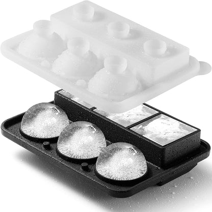 Ice Cube Molds Tray, Large Silicone Whiskey Ice Mold,2-In-1 round Sphere Ice Ball Maker & Square Ice Trays for Cocktails, Bourbon, Whiskey Gifts for Men from Daughter Wife Son Kids… Black