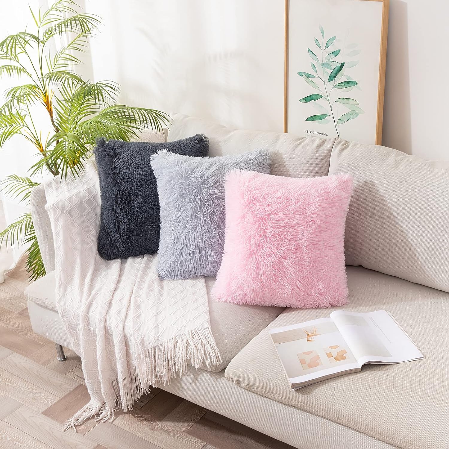 Pack of 2 Luxury Faux Fur Throw Pillow Cover Deluxe Spring Cute Valentine'S Day Pillow Covers Decorative Plush Pillow Case Cushion Cover Shell for Sofa Bedroom Car 18 X 18 Inch Pink