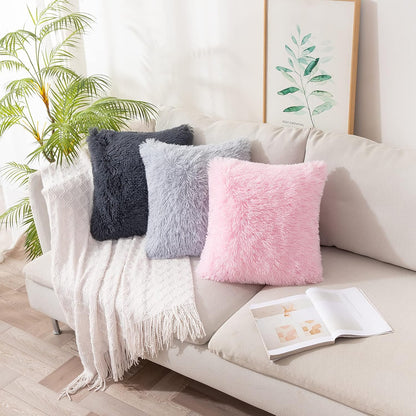 Pack of 2 Luxury Faux Fur Throw Pillow Cover Deluxe Spring Cute Valentine'S Day Pillow Covers Decorative Plush Pillow Case Cushion Cover Shell for Sofa Bedroom Car 18 X 18 Inch Pink