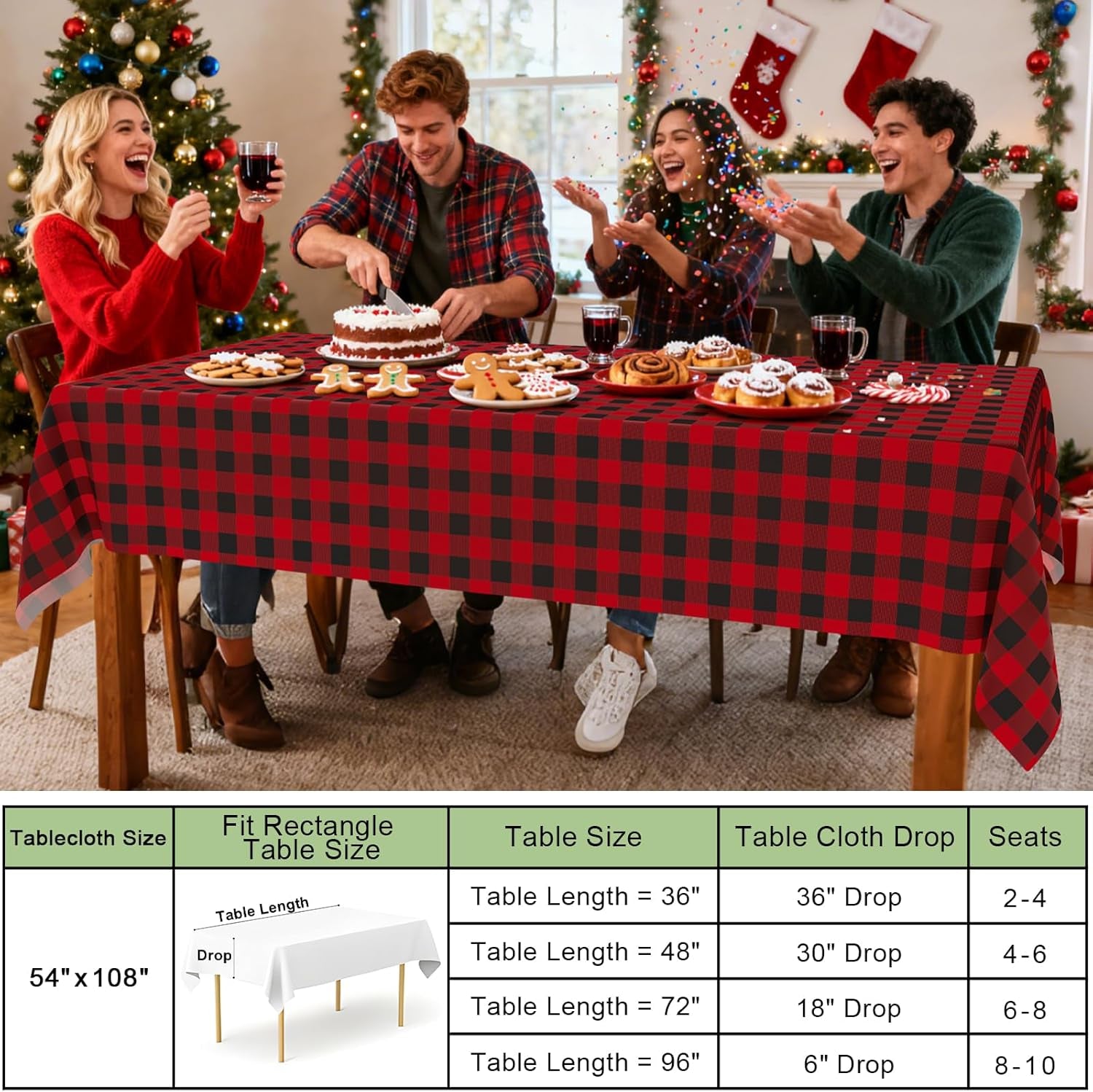 4 Packs Buffalo Disposable Table Cloth, 54 X 108 Inch Waterproof Plastic Tablecloth, Rectangle Black and Red Checkered Table Covers for Picnic, Birthday, Party