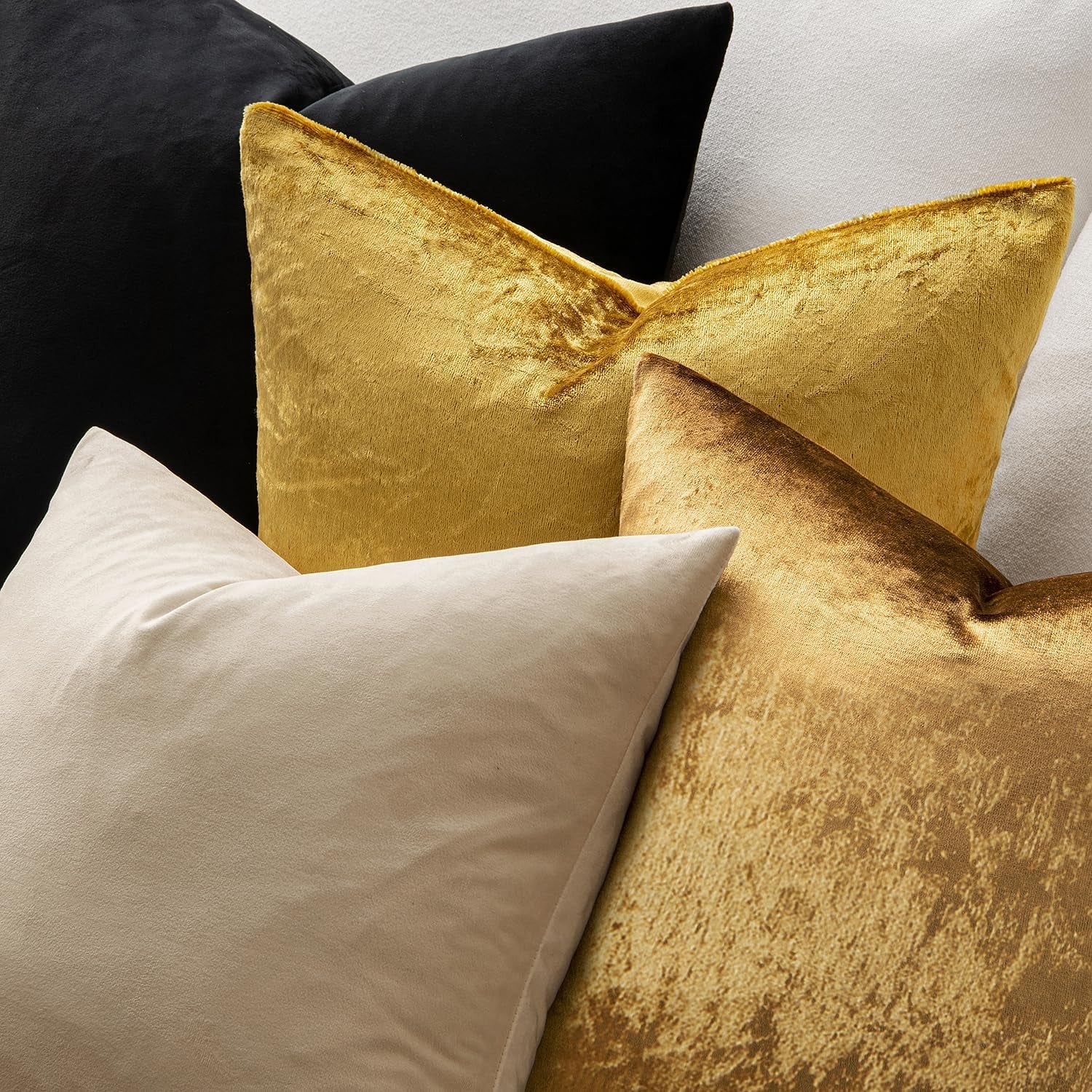 Velvet Throw Pillow Covers 18X18 Inch, Pack of 2 - Golden, Super Soft Decorative Square Cushion Cases Modern Luxury Home Decor for Sofa, Couch, Bed, Chair