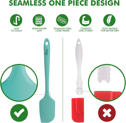 600°F Heat Resistant Silicone Rubber Spatula Set for Baking, Cooking, and Mixing Non Stick Dishwasher Safe Bpa-Free Aqua Sky Set of 4