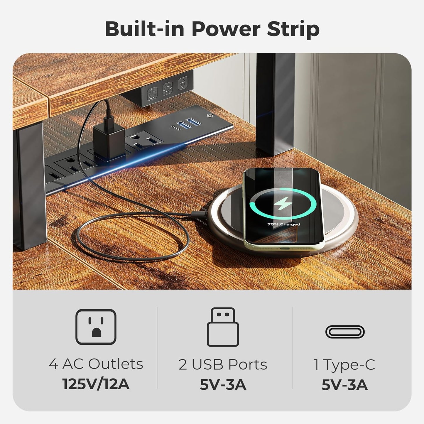 47-Inch Reversible L-Shaped Desk with LED Lighting and Power Outlets, Featuring Shelves, Monitor Stand, Drawer, and Rustic Brown Finish for Home Office and Gaming Use