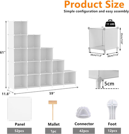 Cube Storage Organizer, 16 Cube Closet Organizer, Stackable Storage Cube Shelves, DIY Portable Closet Clothes Organizer Shelving for Bedroom, Closet, Wardrobe, Bathroom, White